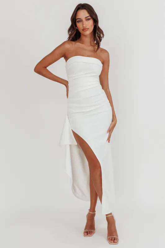 Cha Cha Strapless Thigh Split Dress White sold by Selfie Leslie