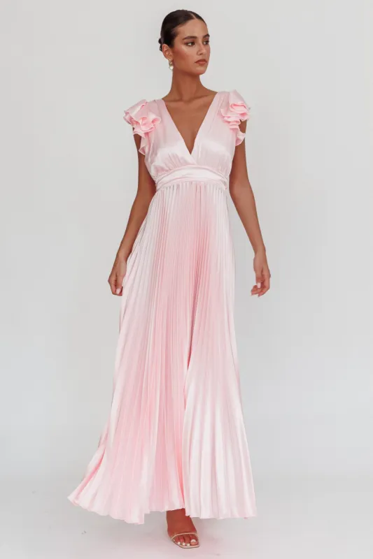 Enchantment Ruffle Sleeve Pleat Maxi Dress Pink sold by Selfie Leslie