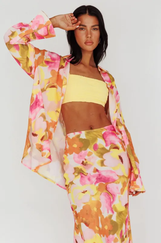 Vacation Long Sleeve Flared Cuff Shirt Pink/Yellow sold by Selfie Leslie