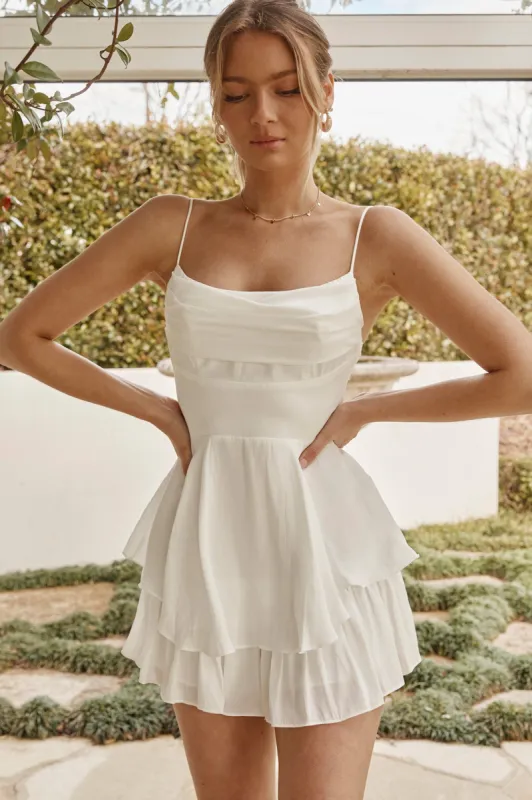 Well Versed Cowl Neck Flounce Romper White sold by Selfie Leslie