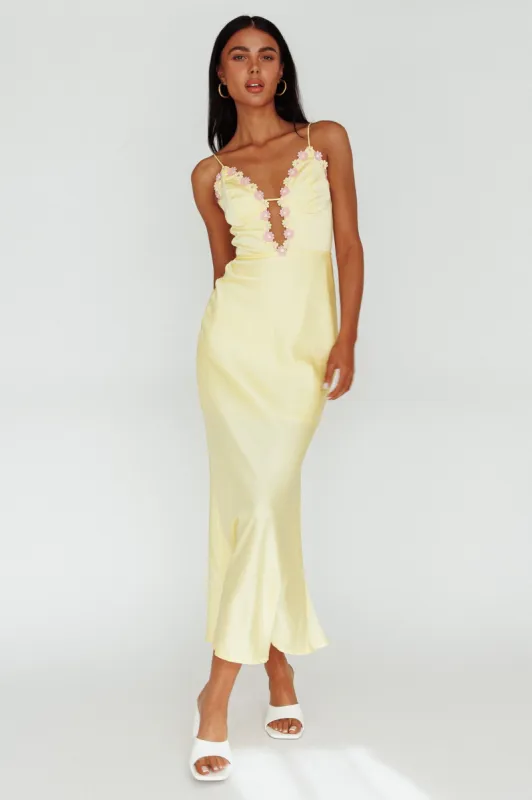 Honeysuckle Floral Neckline Midi Dress Lemon sold by Selfie Leslie