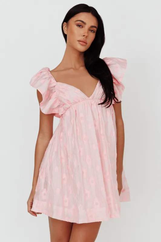 Melrose Place Floral Textured Frill Dress Pink sold by Selfie Leslie