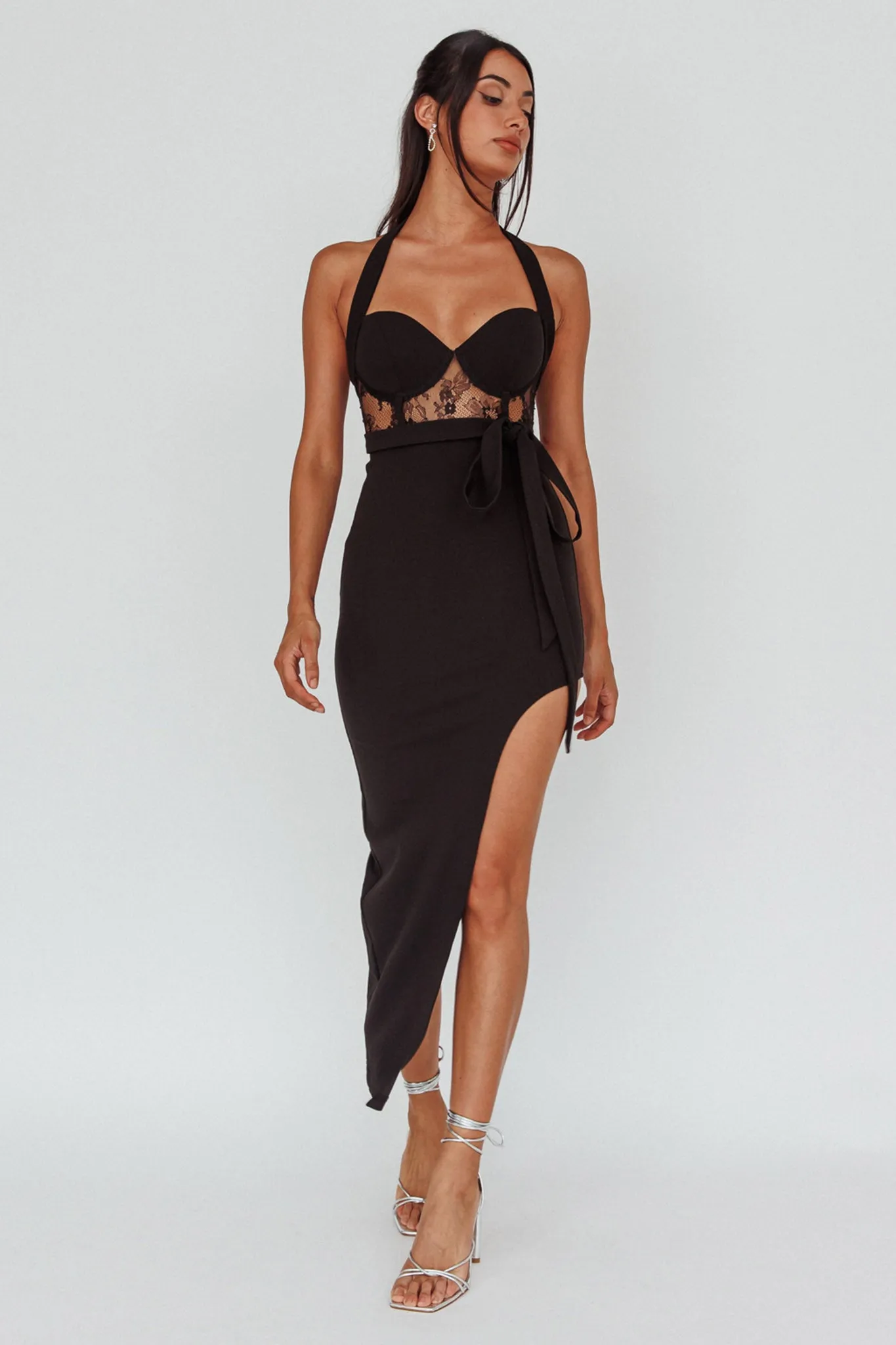 Jonetta Lace Insert Halterneck Midi Dress Black sold by Selfie Leslie product image thumbnail 5