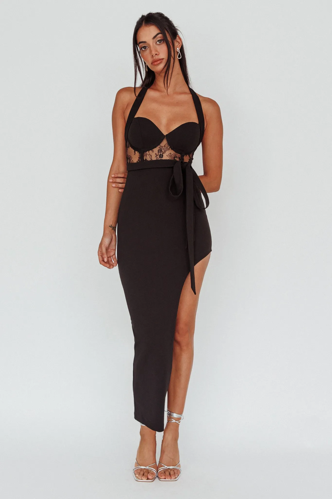 Jonetta Lace Insert Halterneck Midi Dress Black sold by Selfie Leslie product image thumbnail 3