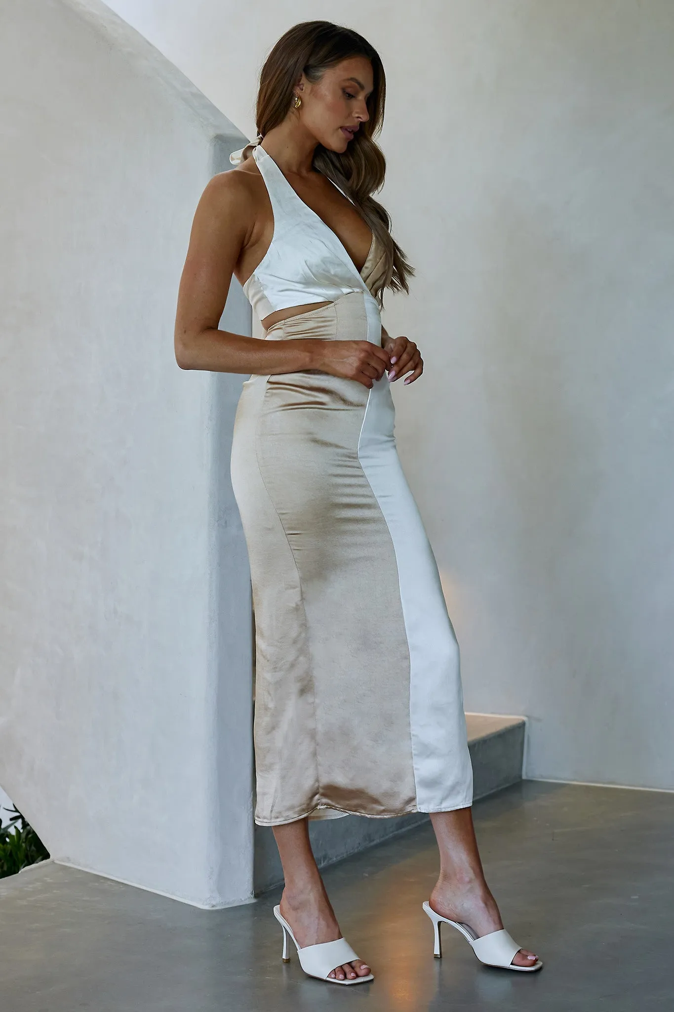 Harlequin Halterneck Satin Maxi Dress Ivory sold by Selfie Leslie product image thumbnail 4