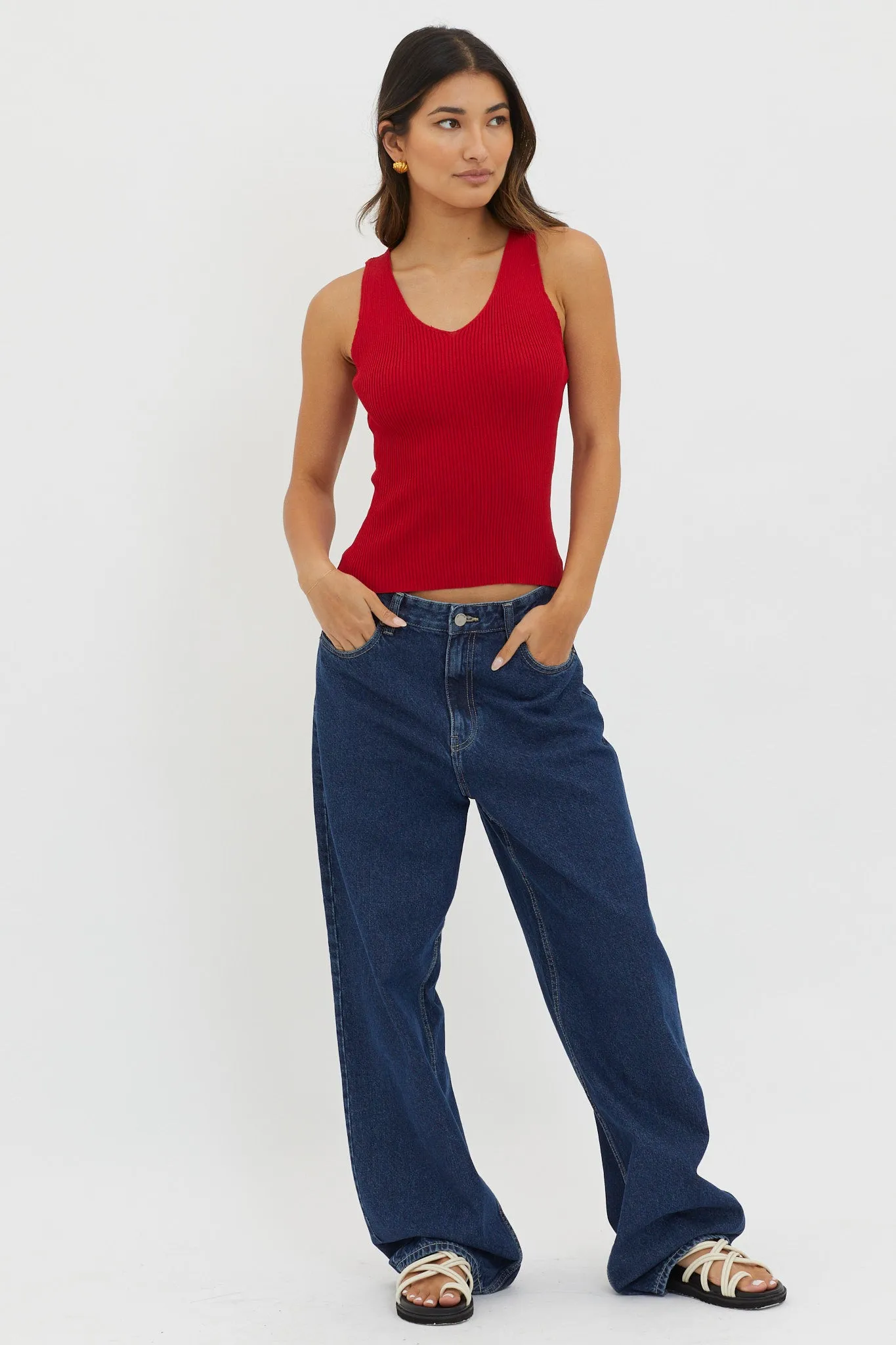 Off-Duty V-Neck Ribbed Knit Top Maroon sold by Selfie Leslie product image thumbnail 3