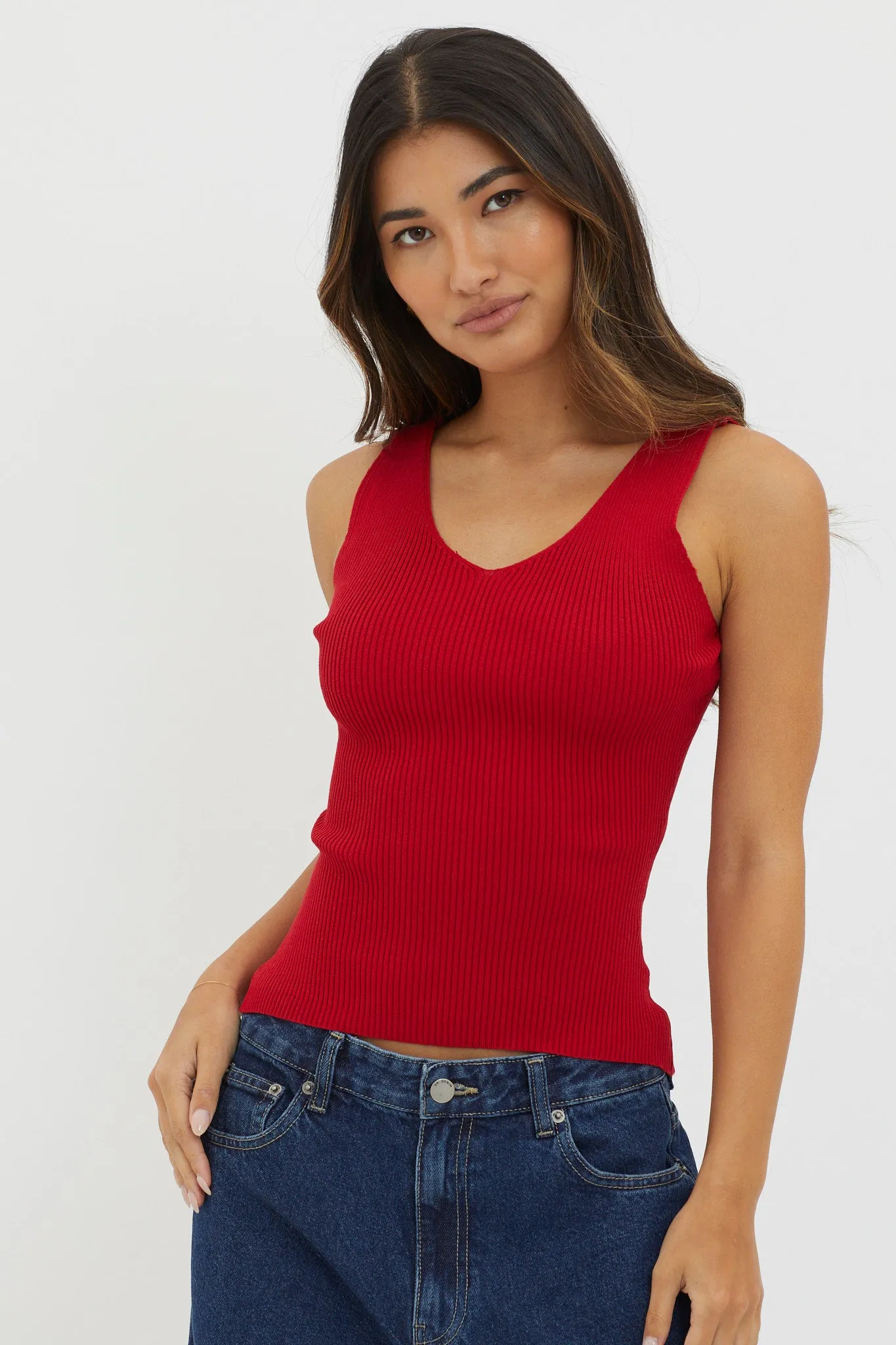 Off-Duty V-Neck Ribbed Knit Top Maroon sold by Selfie Leslie product image thumbnail 5