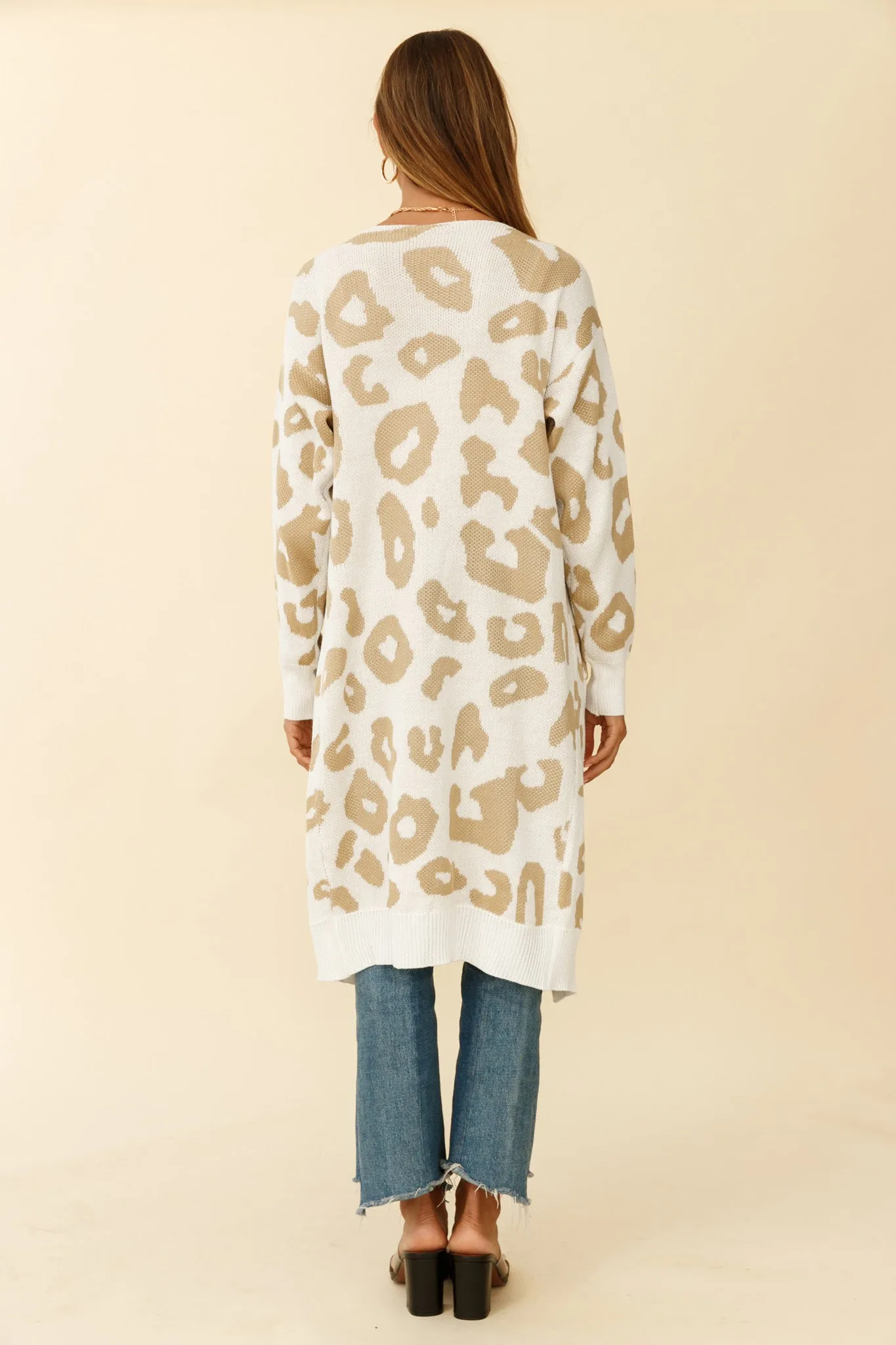 Switch It Up Longline Pocket Knit Cardigan Animal Print White sold by Selfie Leslie product image thumbnail 2