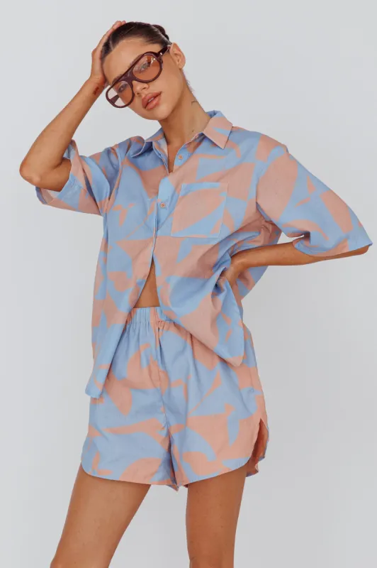 On Vacay Button-Up Shirt Print Blue sold by Selfie Leslie
