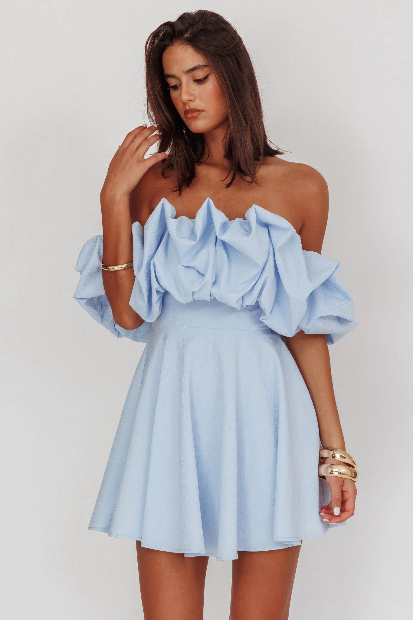 Kailynn Off-Shoulder A-Line Mini Dress Blue sold by Selfie Leslie