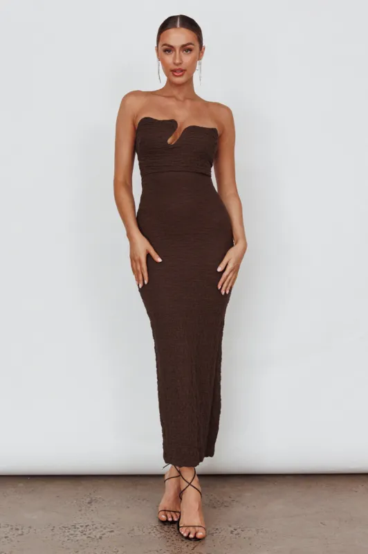Horizon Strapless Textured Midi Dress Chocolate sold by Selfie Leslie