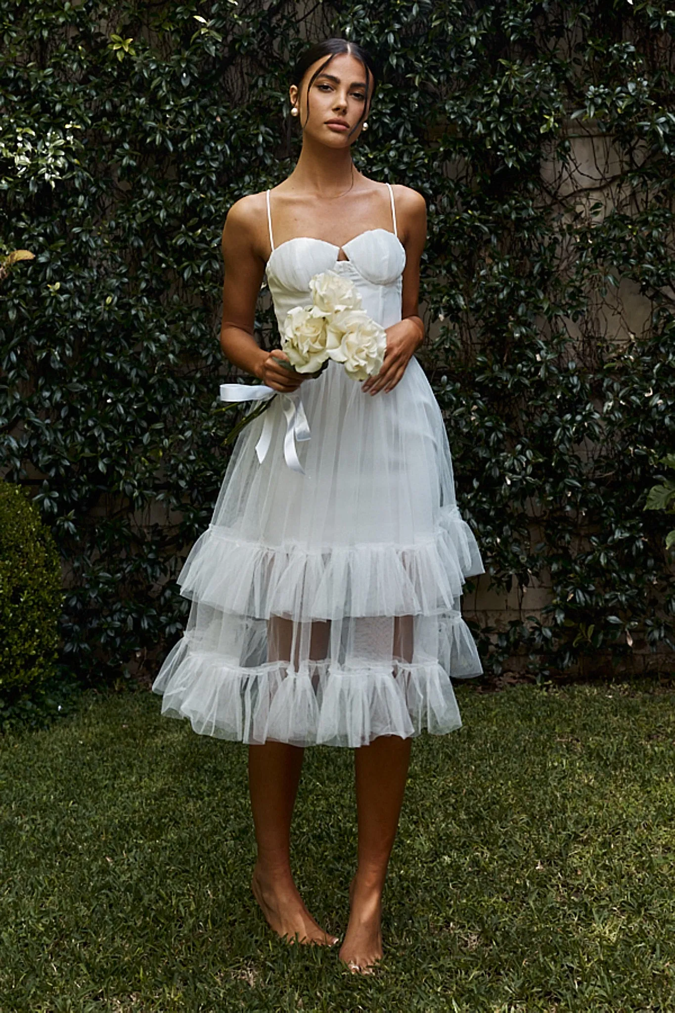 Moonlight Sonata Ruffle Mesh Midi Dress White sold by Selfie Leslie product image thumbnail 5