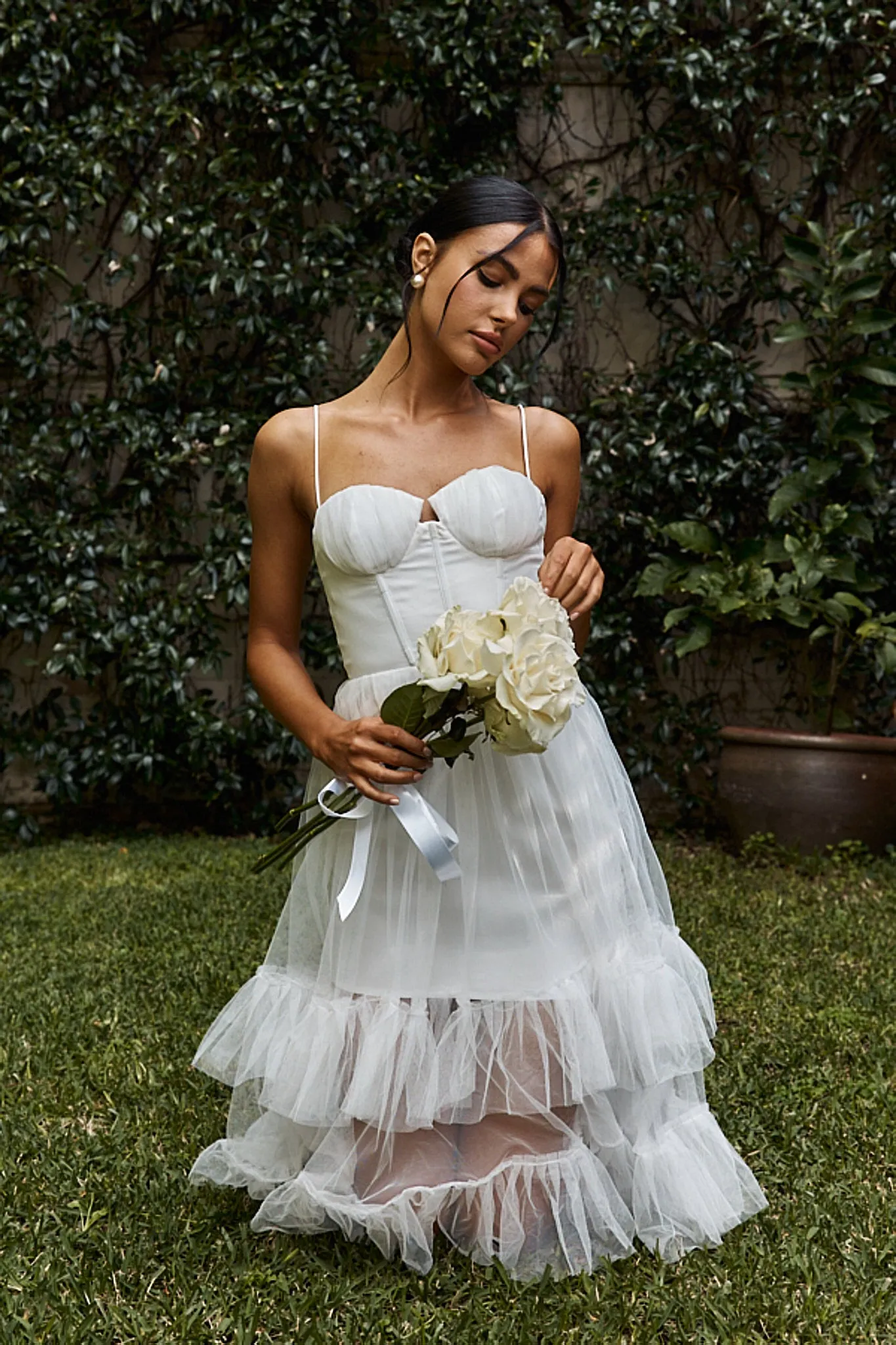 Moonlight Sonata Ruffle Mesh Midi Dress White sold by Selfie Leslie product image thumbnail 4