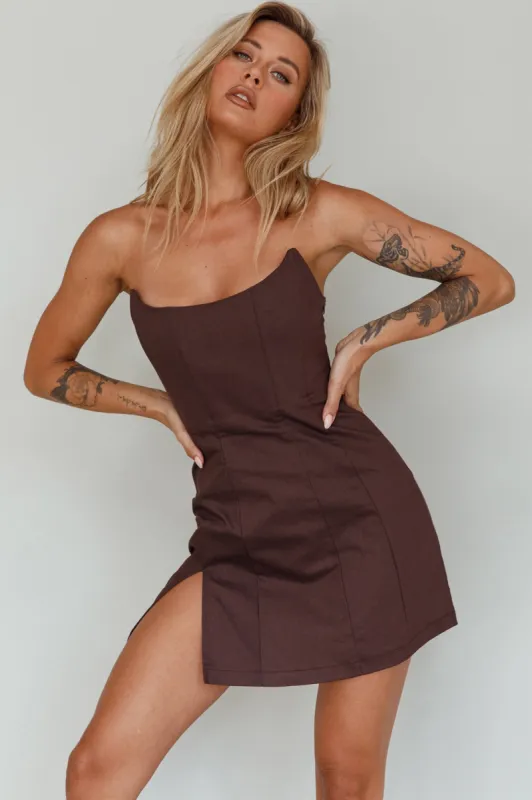 Luann Scoop Neckline Strapless Mini Dress Brown sold by Selfie Leslie