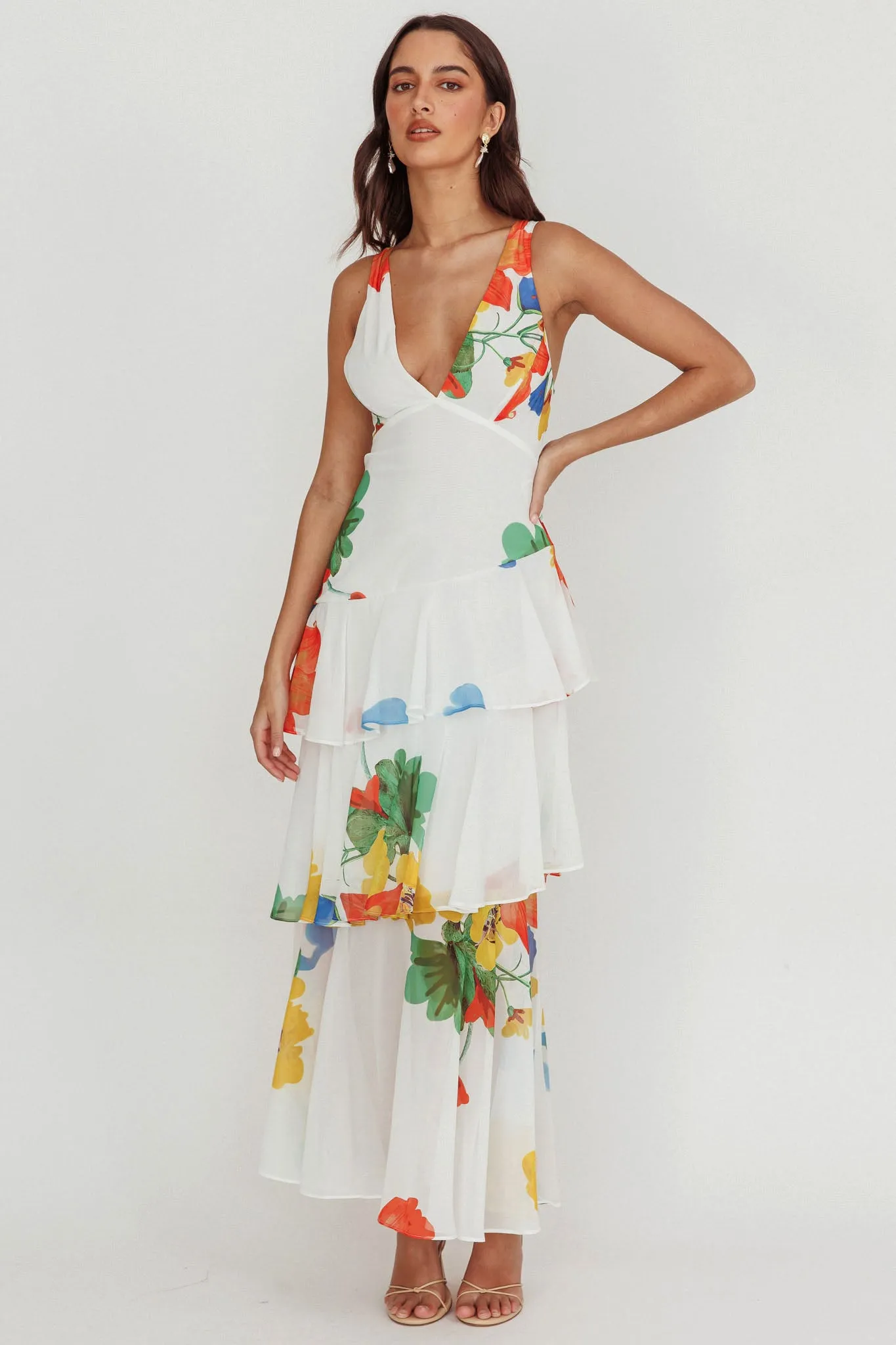 Veda Strappy Back Ruffle Maxi Dress White sold by Selfie Leslie product image thumbnail 3
