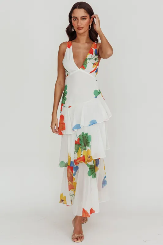 Veda Strappy Back Ruffle Maxi Dress White sold by Selfie Leslie