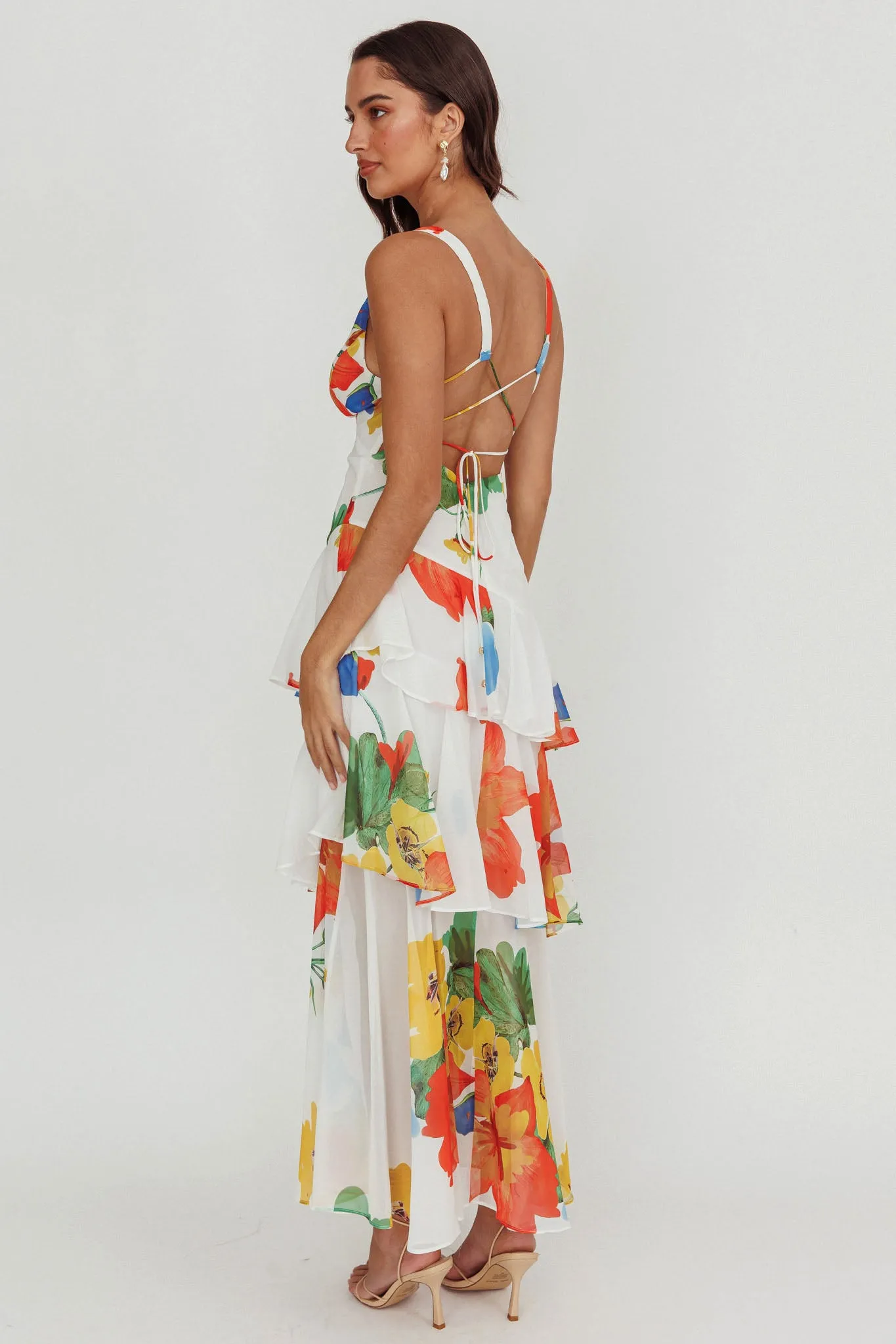 Veda Strappy Back Ruffle Maxi Dress White sold by Selfie Leslie product image thumbnail 2