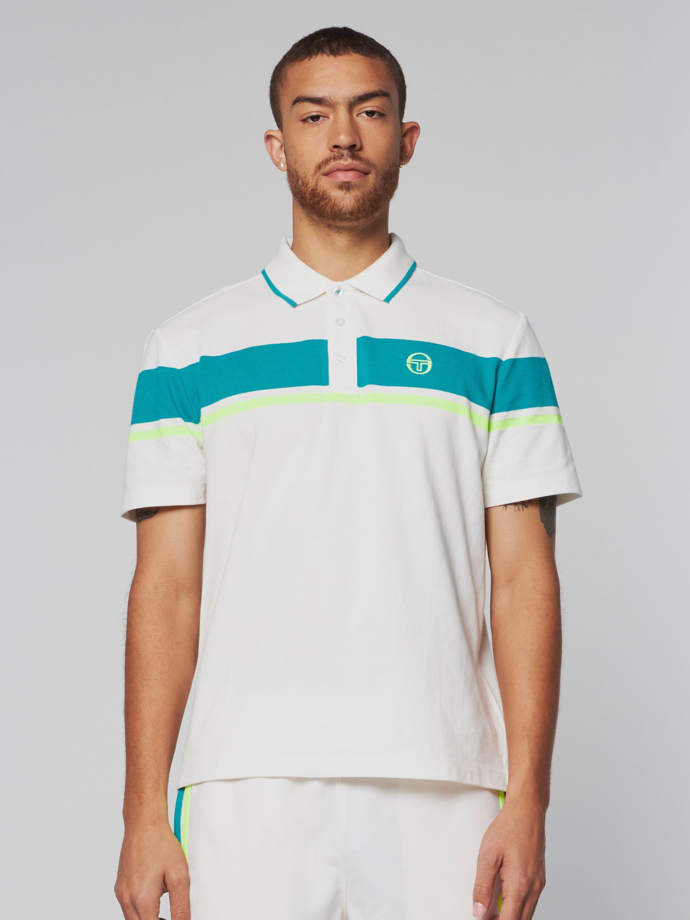 Damarindo Polo- Gardenia/ Blue Grass sold by Sergio Tacchini