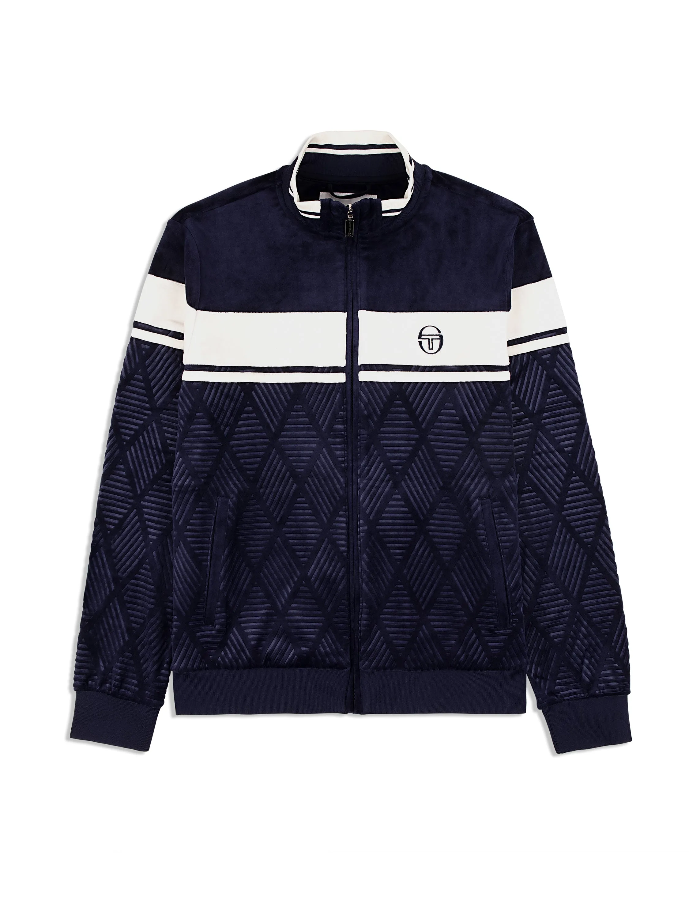 Debossed Damarindo Velour Track Jacket- Maritime Blue sold by Sergio Tacchini