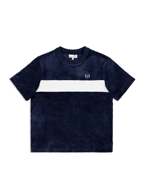 Debossed Damarindo Velour T-Shirt- Maritime Blue made by Sergio Tacchini