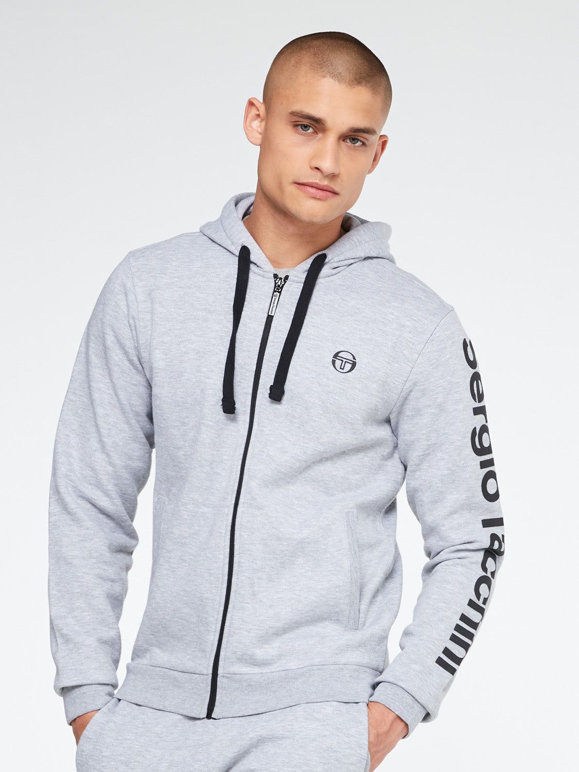 Namar Full-Zip Hoodie- Grey Melange/ Black sold by Sergio Tacchini
