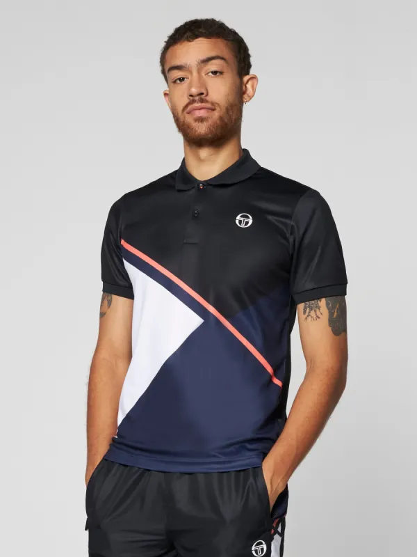 Scaleno Polo- Black/ Navy sold by Sergio Tacchini