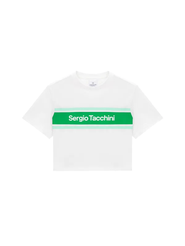 Color Block Crop T-Shirt- Off White/ Green sold by Sergio Tacchini