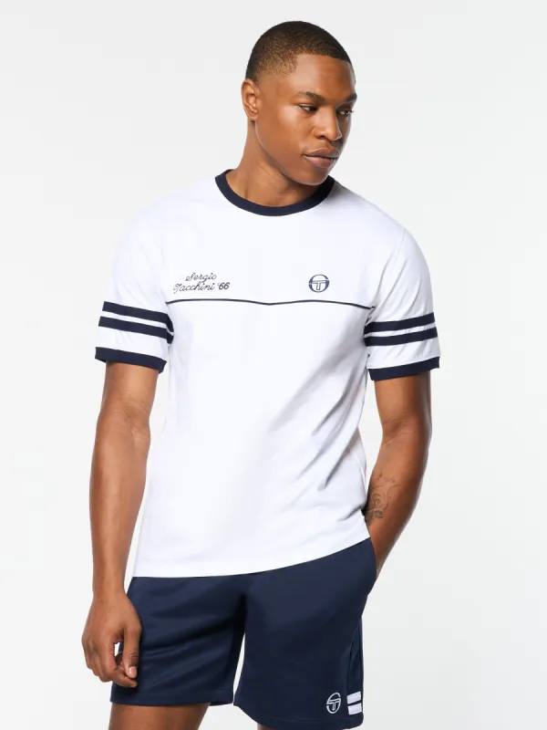 Orion Davis Ringer Tee- White/ Maritime Blue sold by Sergio Tacchini