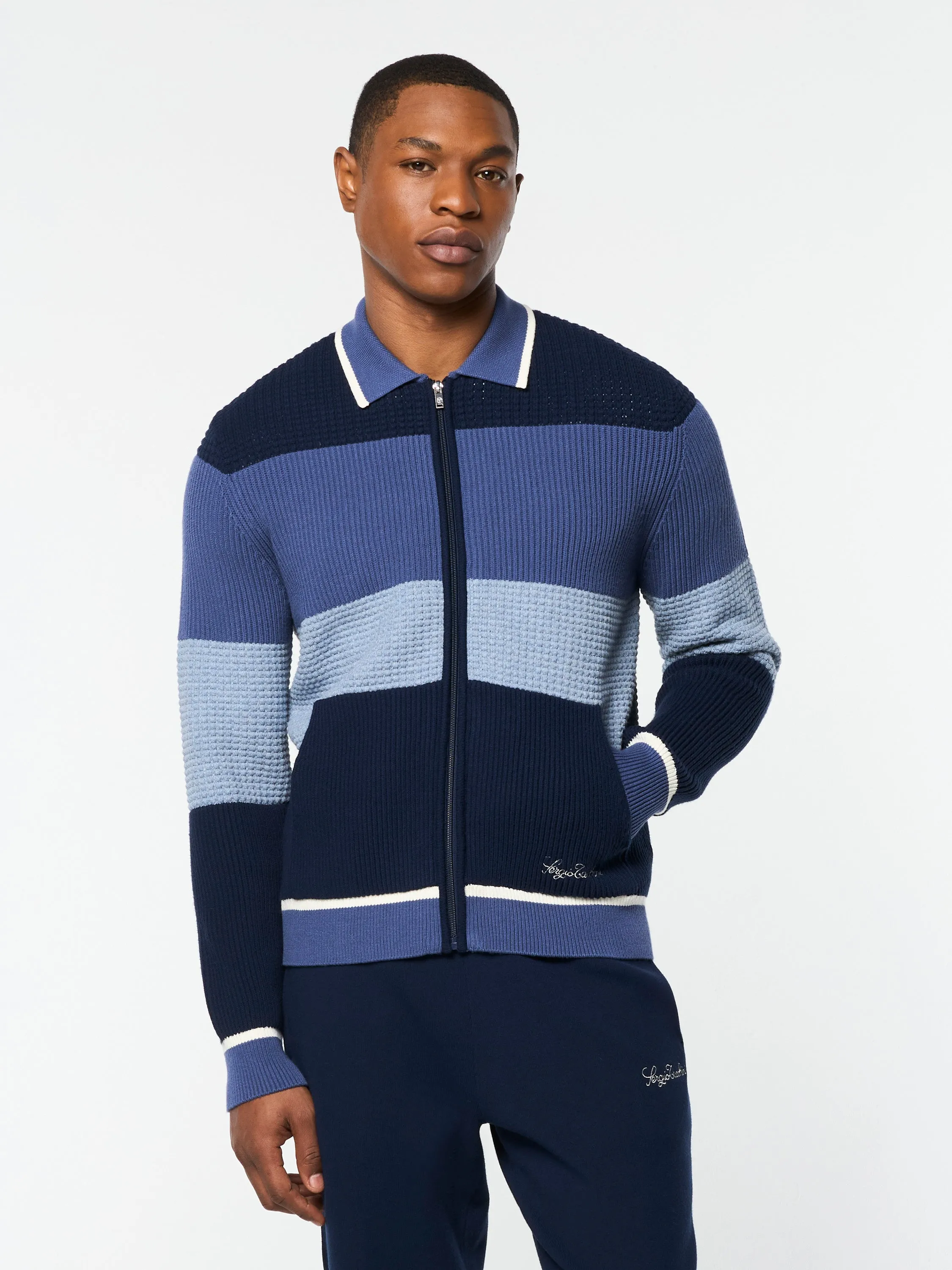 Enzo Striped Track Jacket- Faded Denim sold by Sergio Tacchini product image thumbnail 2