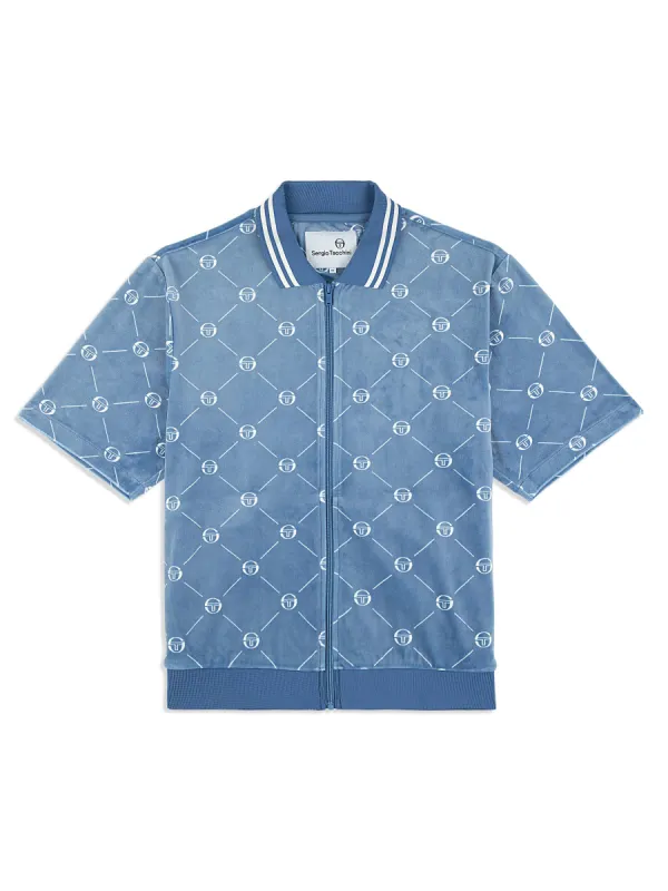 Cosimo Velour Zip-Up Polo- Faded Denim made by Sergio Tacchini