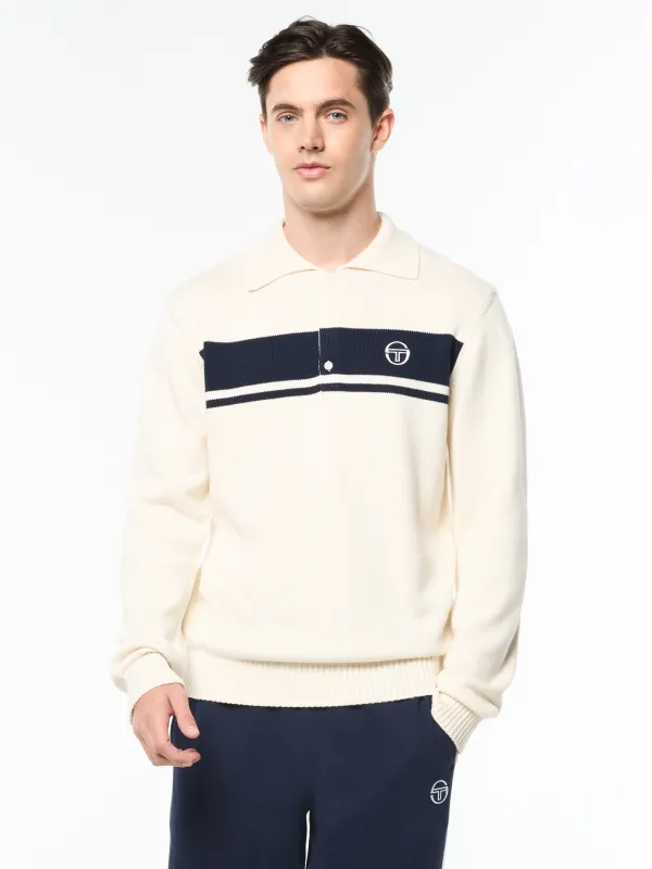 Damarindo Long Sleeve Knit Polo- Gardenia/ Maritime Blue sold by Sergio Tacchini