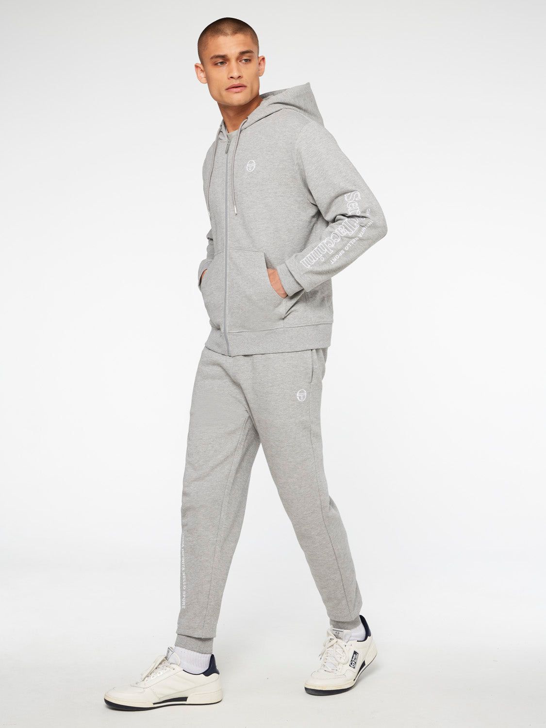 Serif Logo Zip-Up Hoodie-Heather Grey sold by Sergio Tacchini product image thumbnail 3