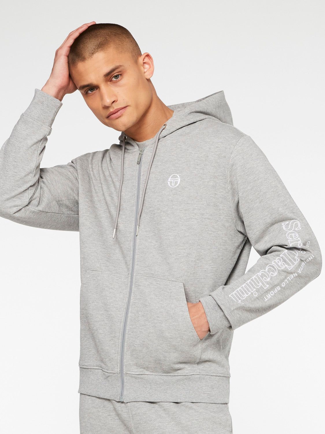 Serif Logo Zip-Up Hoodie-Heather Grey sold by Sergio Tacchini
