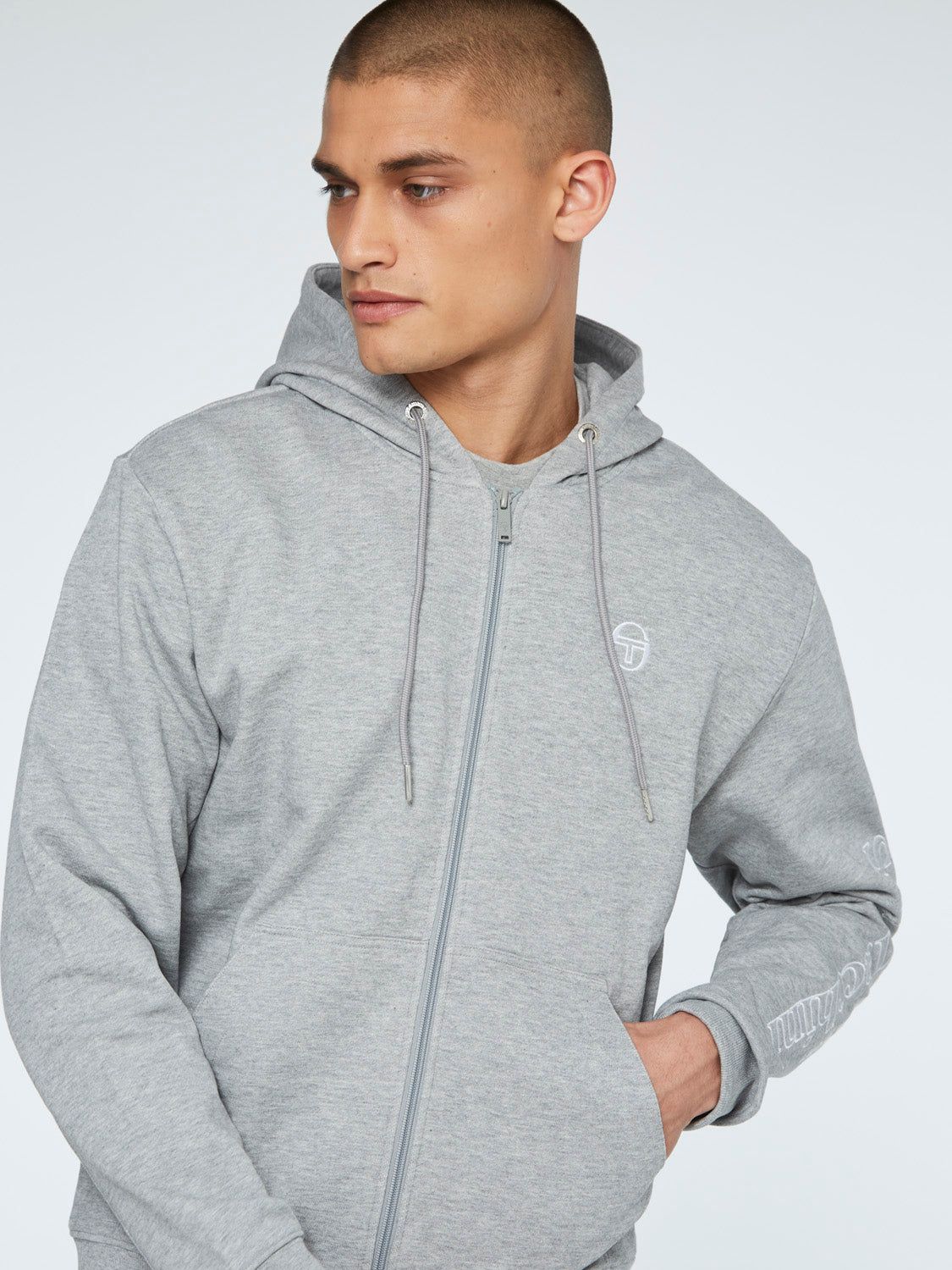 Serif Logo Zip-Up Hoodie-Heather Grey sold by Sergio Tacchini product image thumbnail 4