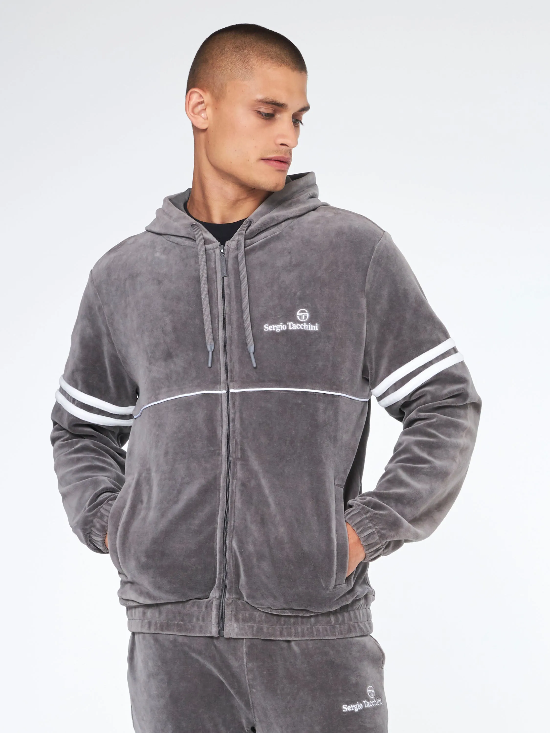 Scopeto Full-Zip Velour Hoodie-Smoke Grey sold by Sergio Tacchini