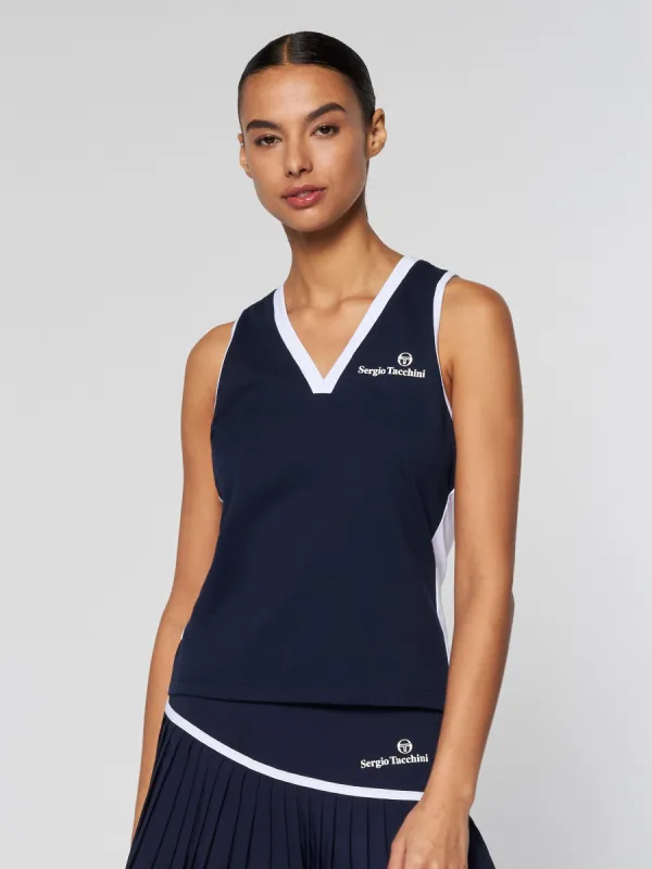Women's Vigentino Tennis V-Neck Tank Top- Maritime Blue sold by Sergio Tacchini