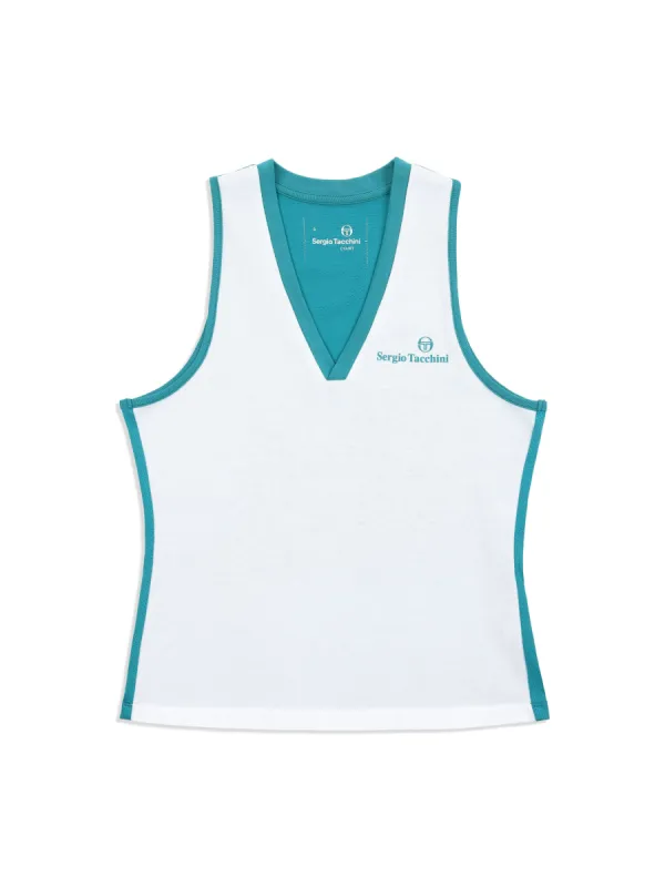 Women's Vigentino Tennis V-Neck Tank Top- White sold by Sergio Tacchini
