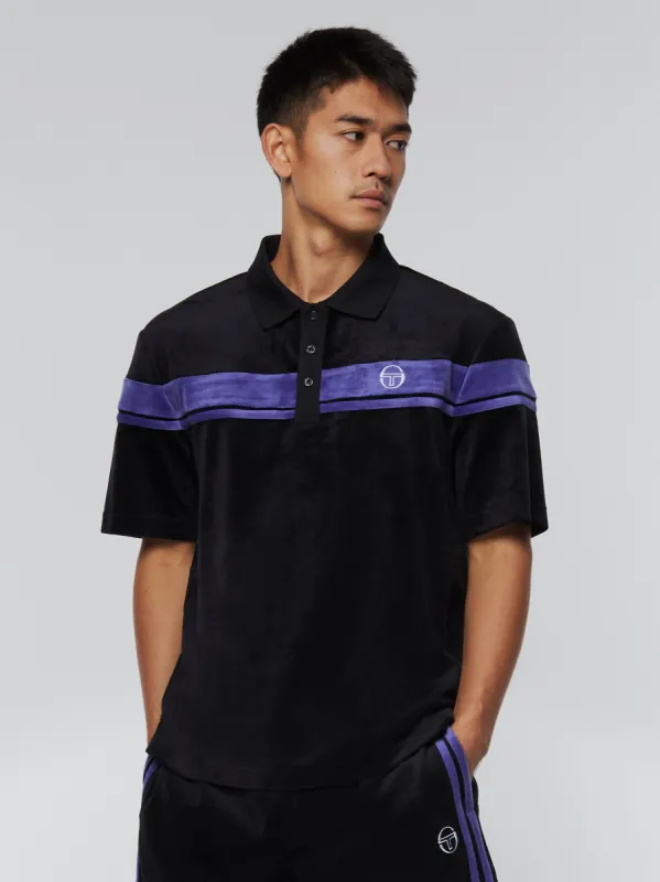 Damarindo Velour Polo-Black/ Liberty sold by Sergio Tacchini
