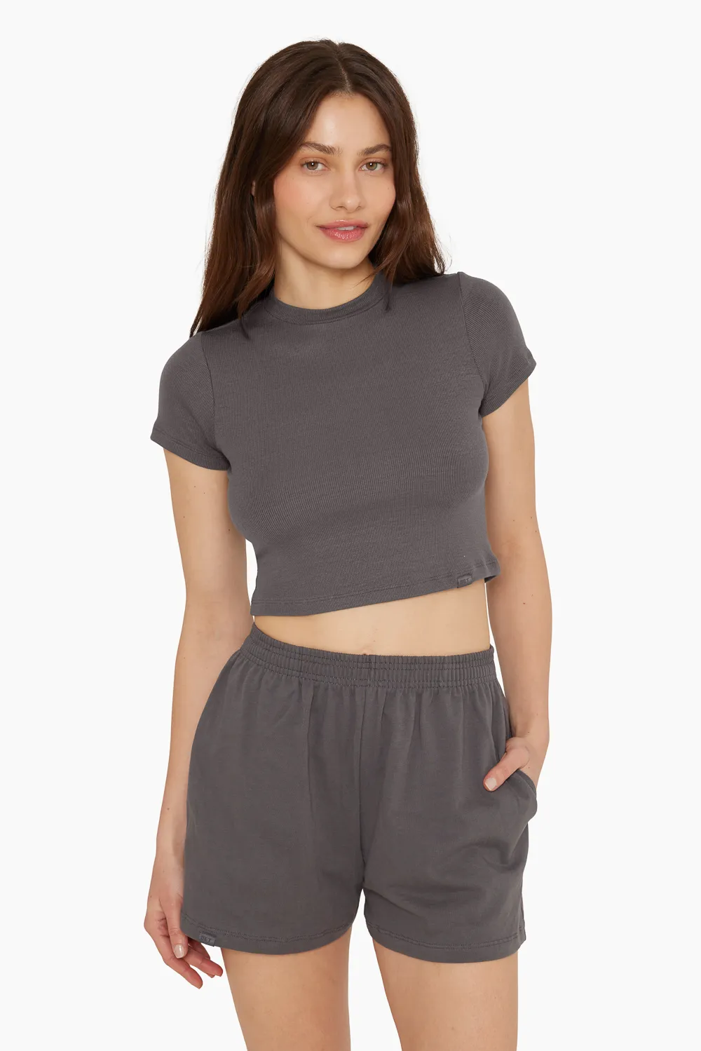 RIBBED MODAL FORM CROP - GRAPHITE sold by SETactive