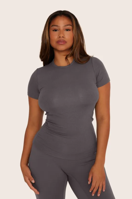 RIBBED MODAL BODY TEE - GRAPHITE sold by SETactive