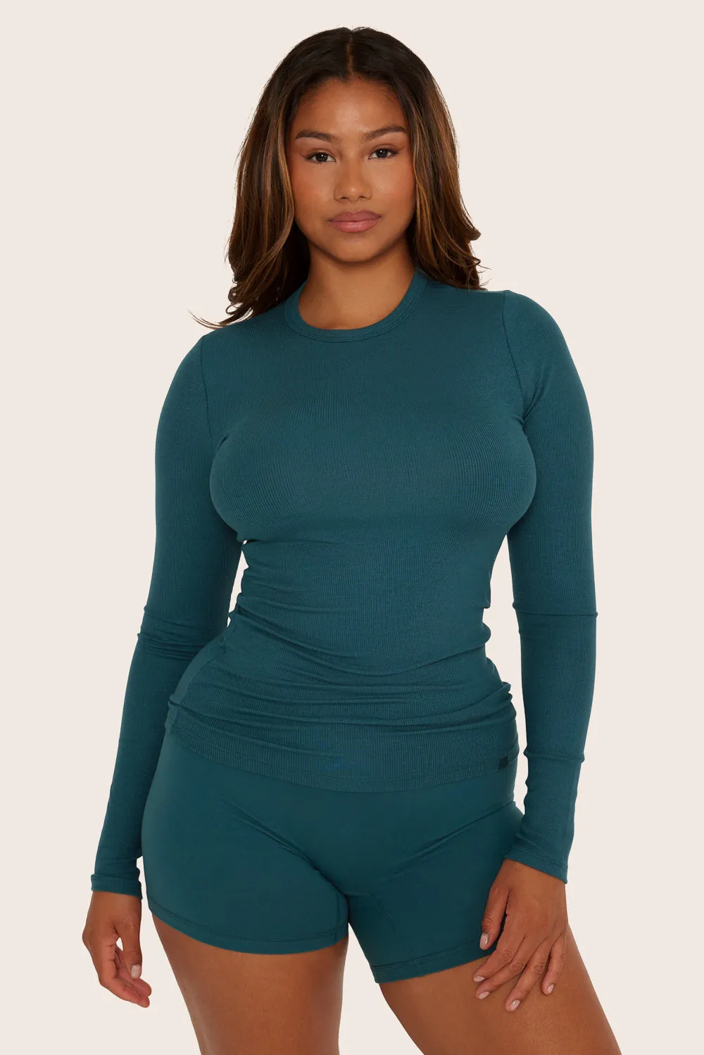 RIBBED MODAL ESSENTIAL LONG SLEEVE - AGAVE sold by SETactive product image thumbnail 4