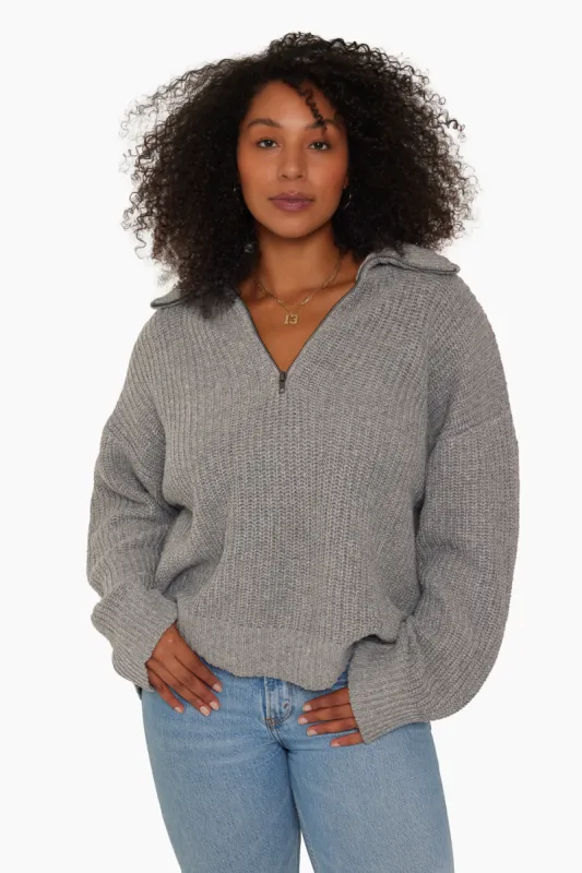 CHUNKY RIB KNIT COLLARED QUARTER ZIP - MARBLE sold by SETactive