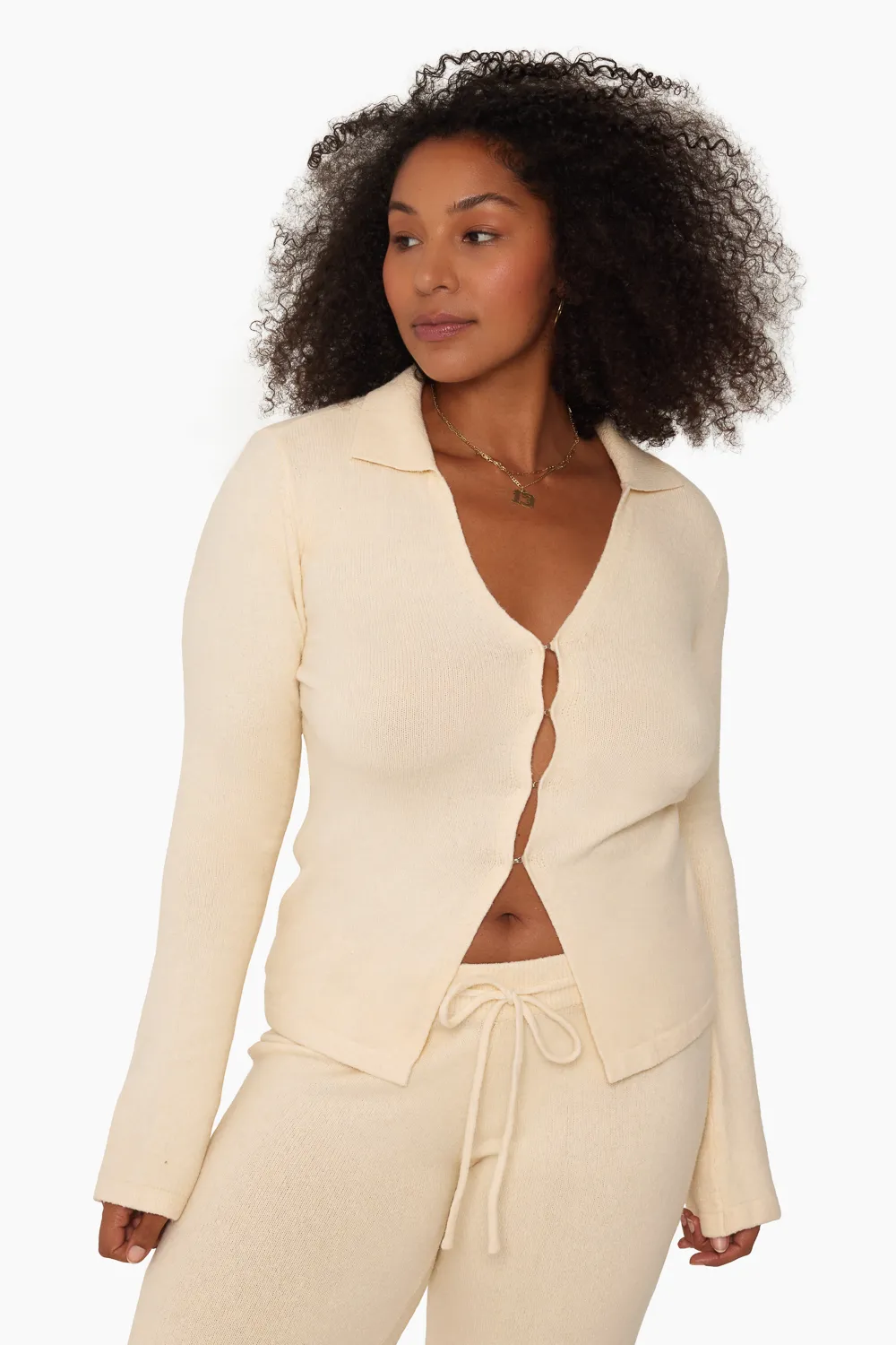 JERSEY KNIT DOUBLE V CARDIGAN - BONE sold by SETactive product image thumbnail 4