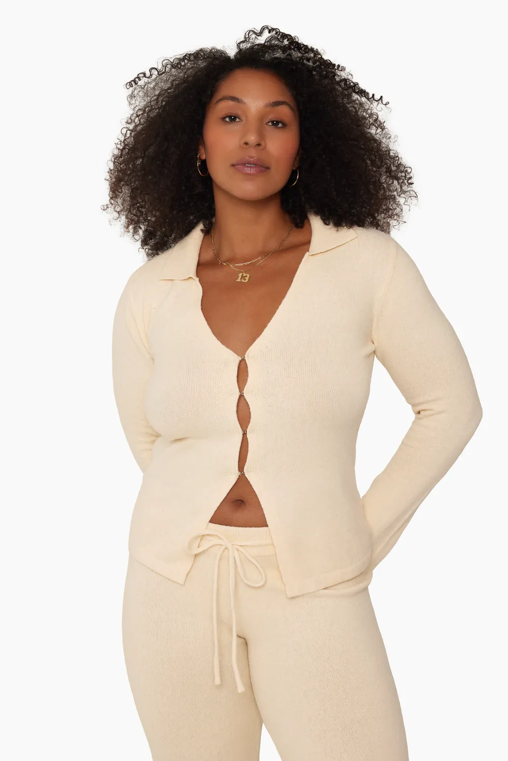JERSEY KNIT DOUBLE V CARDIGAN - BONE sold by SETactive product image thumbnail 3
