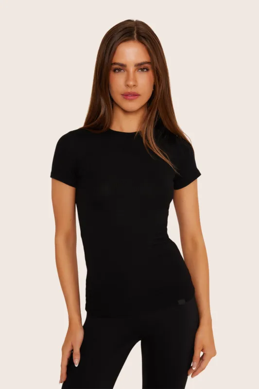 RIBBED MODAL BODY TEE - ONYX sold by SETactive
