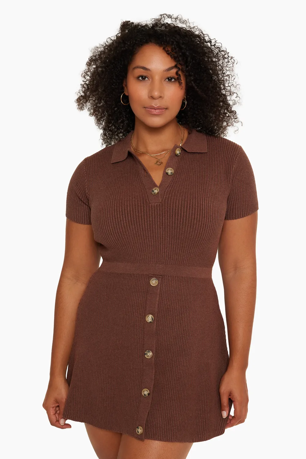 RIB KNIT POLO KNIT DRESS - CHOCOLATE sold by SETactive product image thumbnail 4