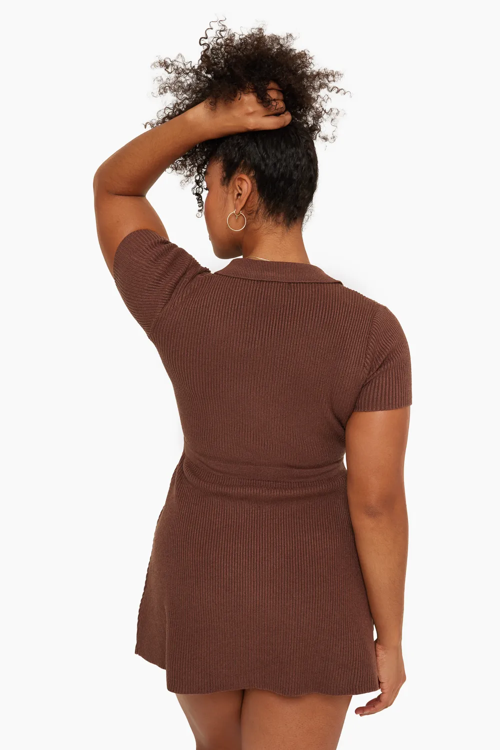 RIB KNIT POLO KNIT DRESS - CHOCOLATE sold by SETactive product image thumbnail 3