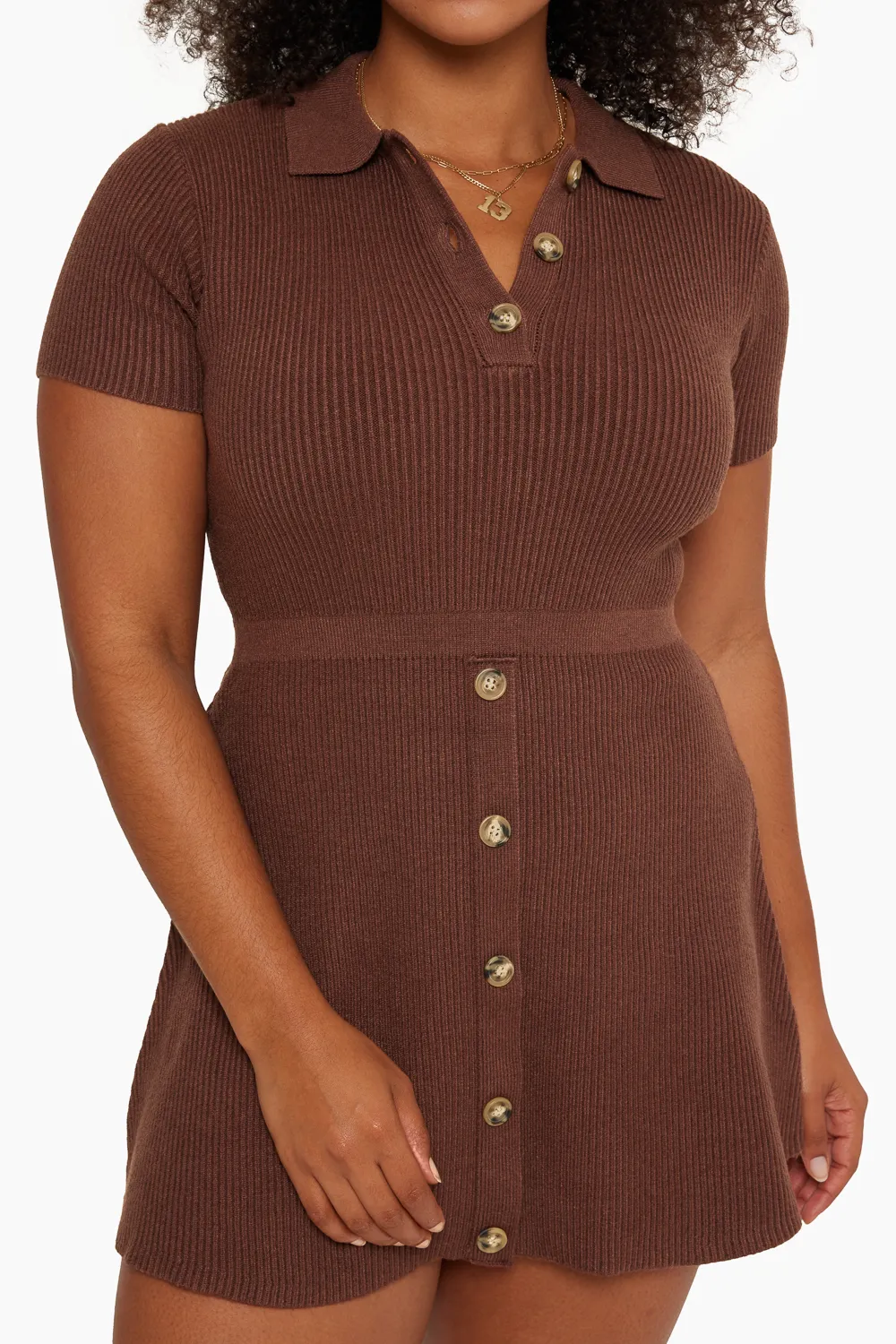 RIB KNIT POLO KNIT DRESS - CHOCOLATE sold by SETactive product image thumbnail 2