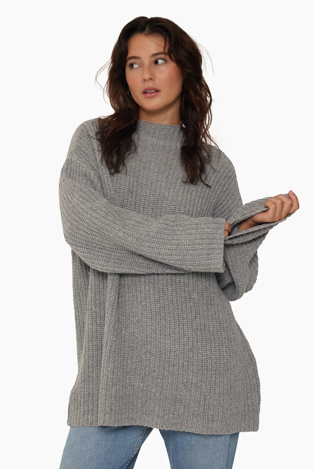 CHUNKY RIB KNIT OVERSIZED MOCK NECK SWEATER - MARBLE sold by SETactive product image thumbnail 3