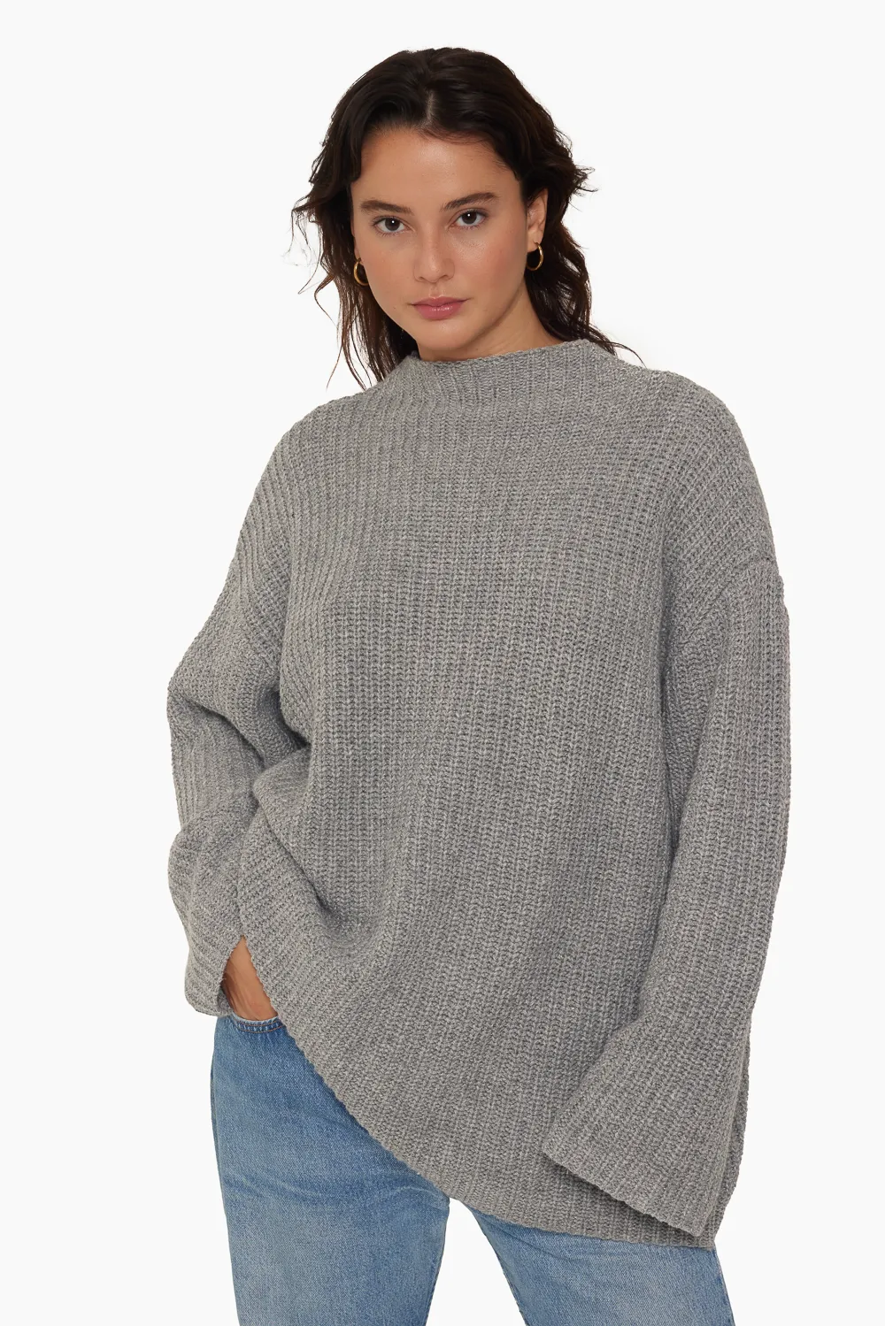 CHUNKY RIB KNIT OVERSIZED MOCK NECK SWEATER - MARBLE sold by SETactive